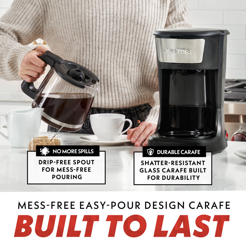 Gourmia 12 Cup Drip Coffee Maker, One-Touch Operation with Pause and Serve, Black