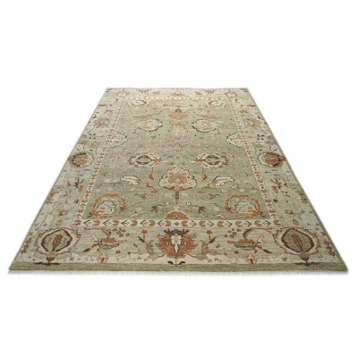 9'10"x14'1" Hand Knotted Wool Green Oushak Transitional Rug