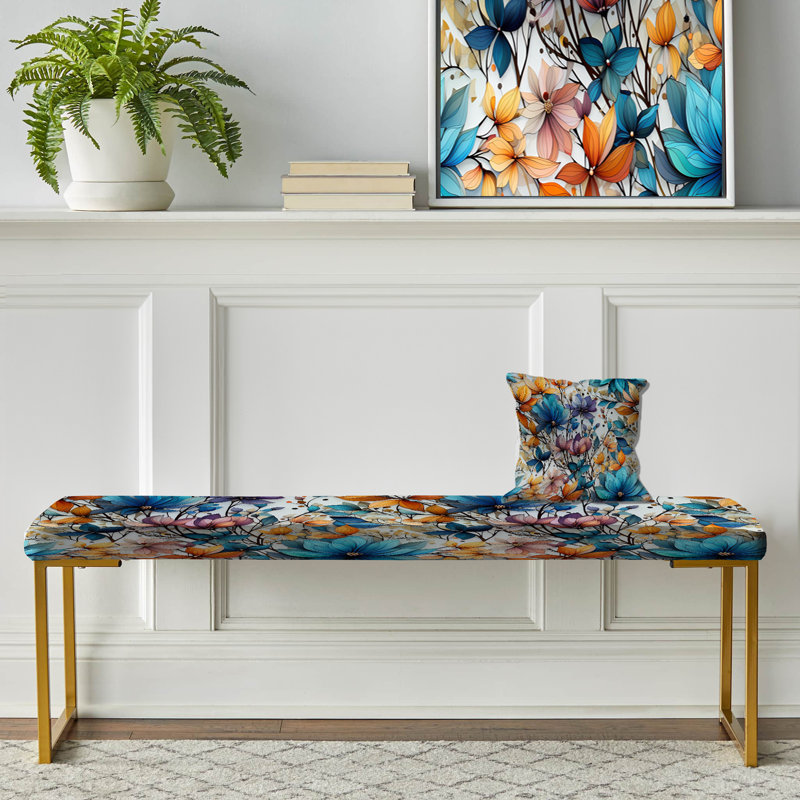 Banc rembourré or, Watercolor Whimsy Blue Elegant Floral Grace