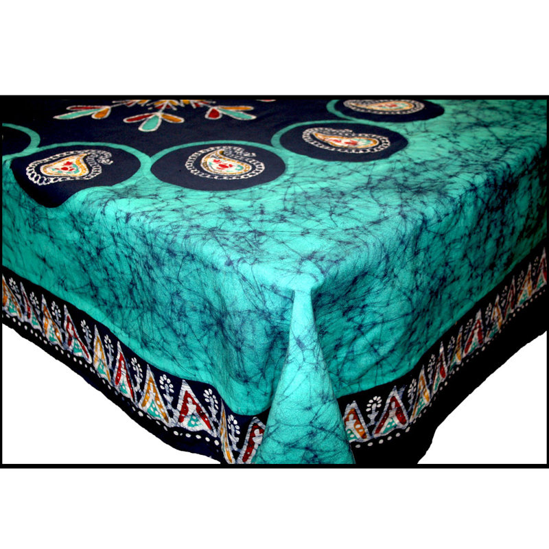 Ordaz Multi Batik Block Printed Tablecloth, Green, 108" x 90"
