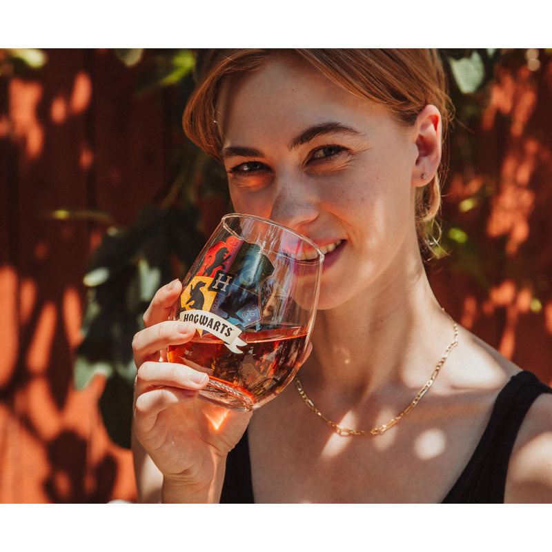 Verre à vin sans pied Harry Potter Poudlard Crest | Peut contenir 20 onces