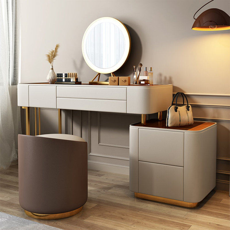 Coiffeuse de maquillage avec miroir lumineux, 5 tiroirs, prise de courant