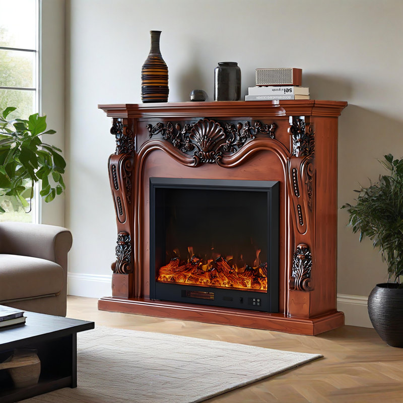 51.18"Brown Heating System Landscape Electric Fireplace, 43.31" H x 51.18" W x1 2.99" D, Brown