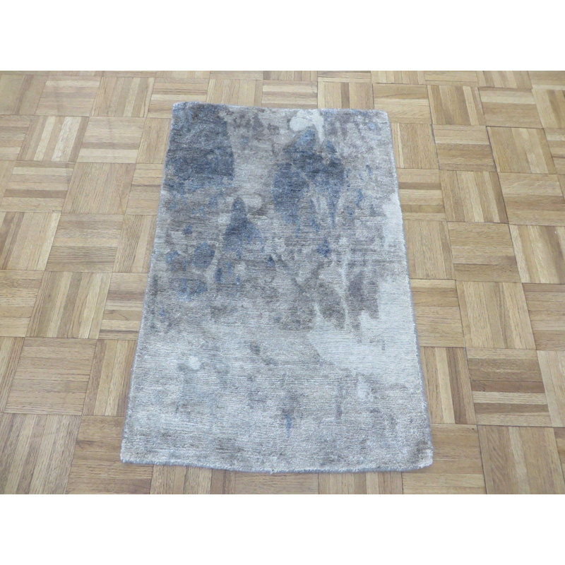 Tapis gris en soie noué à la main Paris, Rectangle 1 pi 11 po x 2 pi 11 po