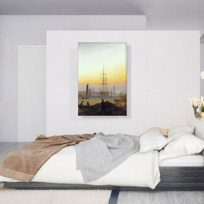 «Ships in the Harbor of Greifswald 1820» par Caspar David Frederick, reproduction d'art sur toile tendue