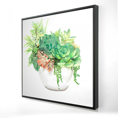 Succulent Assortment in Pot | White Cactus Framed Canvas Decor