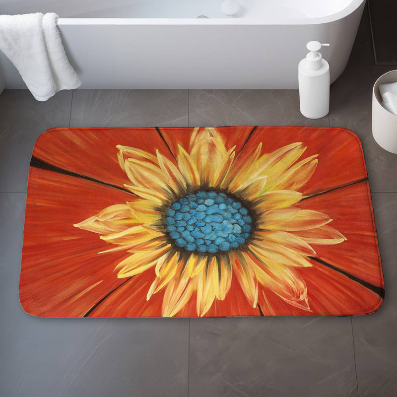 Flower middle Bath Mat with Non-Slip Backing - Quick Dry Memory Foam Bathroom Rug - Absorbent - Modern Plush Spa-Style - Machine Washable