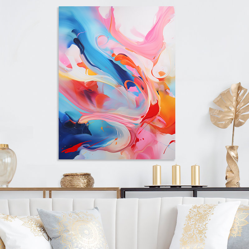«Blue An Pink Paint Storm II», art mural abstrait à l'encre liquide, H 20 po x l 12 po x P 1 po