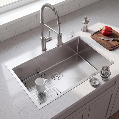 Évier de cuisine en acier inoxydable 36 po x 18 po x 10 po, évier de cuisine à simple cuve avec finition brossée, grille inférieure et crépine