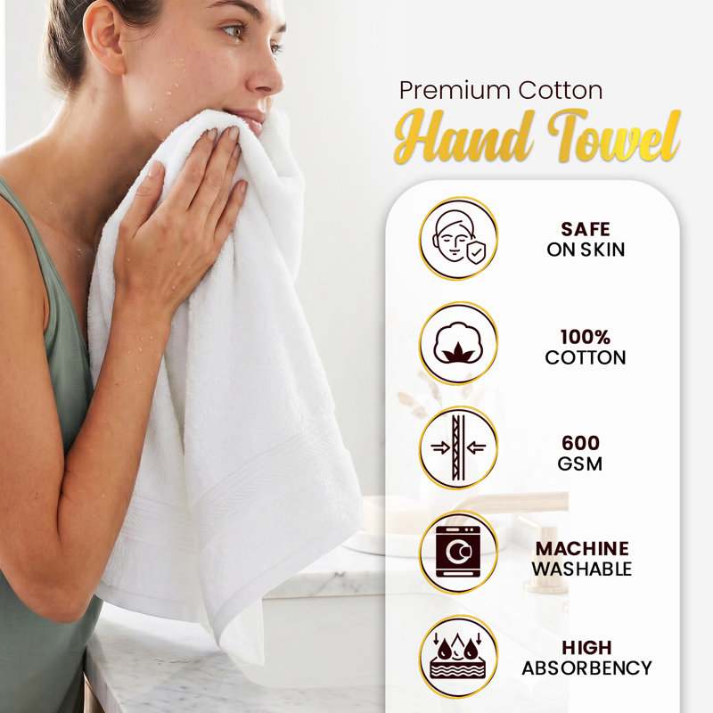 100% Cotton 600 GSM Hand Towels 18 X 28 Inch, Beige, Hand Towels- 12 Pack