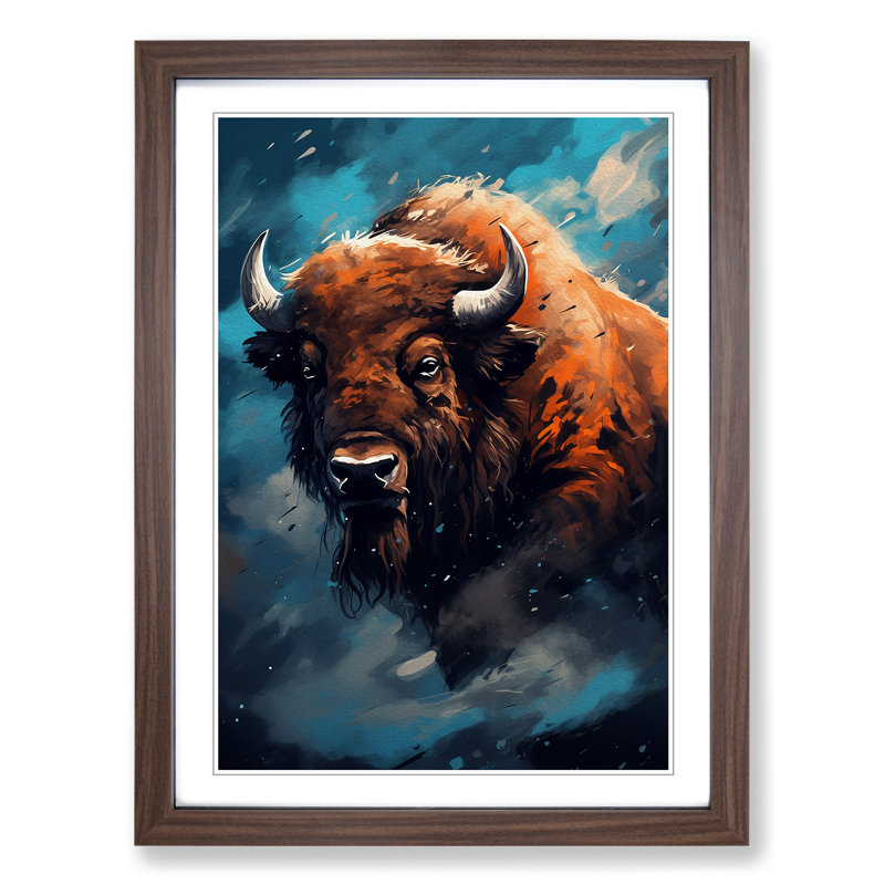 Bison Digital Art - Framed Print, Walnut Framed, 64cm H x 46cm W x 2cm D