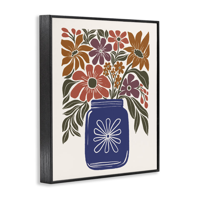  «Boho Blossoms Vase», estampe numérique par Loni Harris, Giclée encadrée noir minuit, H 14 po x l 11 po