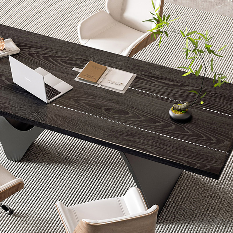 Bureau rectangulaire en bois massif noir et acier au carbone noir, H 29,53 po x l 62,99 po x P 31,5 po