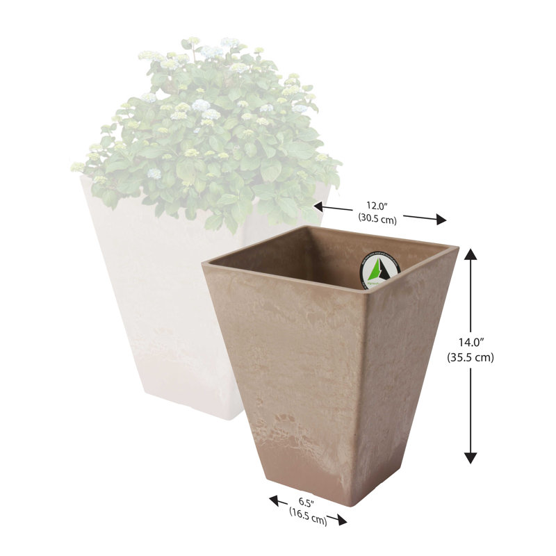 Cara Composite Square Pot Planter Set, Taupe