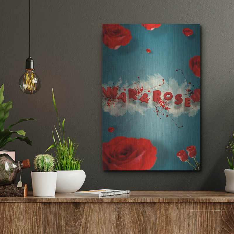 «War And Roses» par Elo Marc, art mural en métal, H 16 po x l 12 po