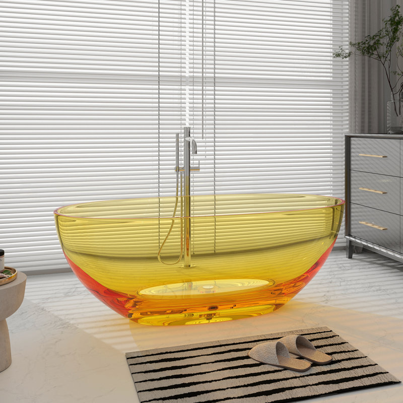 61'' x 29'' Freestanding Soaking Solid Surface Bathtub, Transparent Orange
