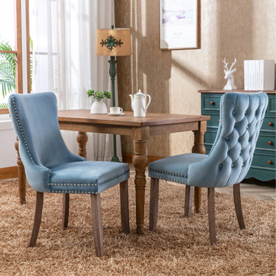 Furniture, chaise rembourrée à oreilles avec garniture cloutée et pieds en bois massif, ensemble de 2