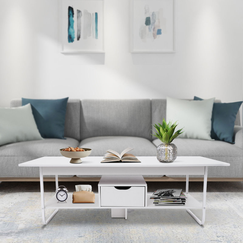 Modern 2-Tier Rectangular Coffee Table, White