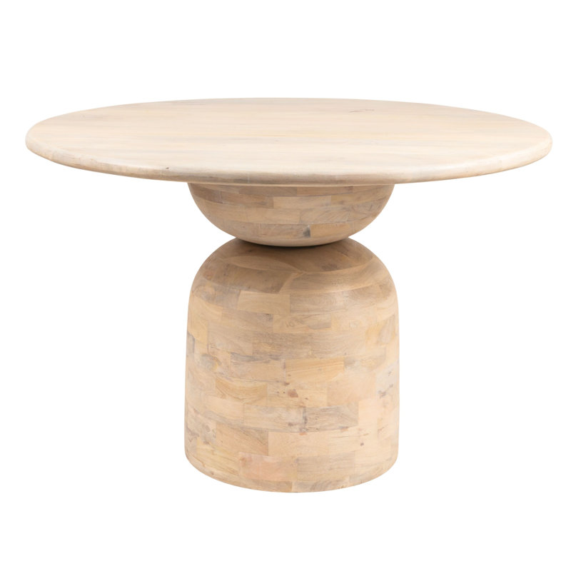 Round Whitewashed Mango Wood Pedestal Dining Table