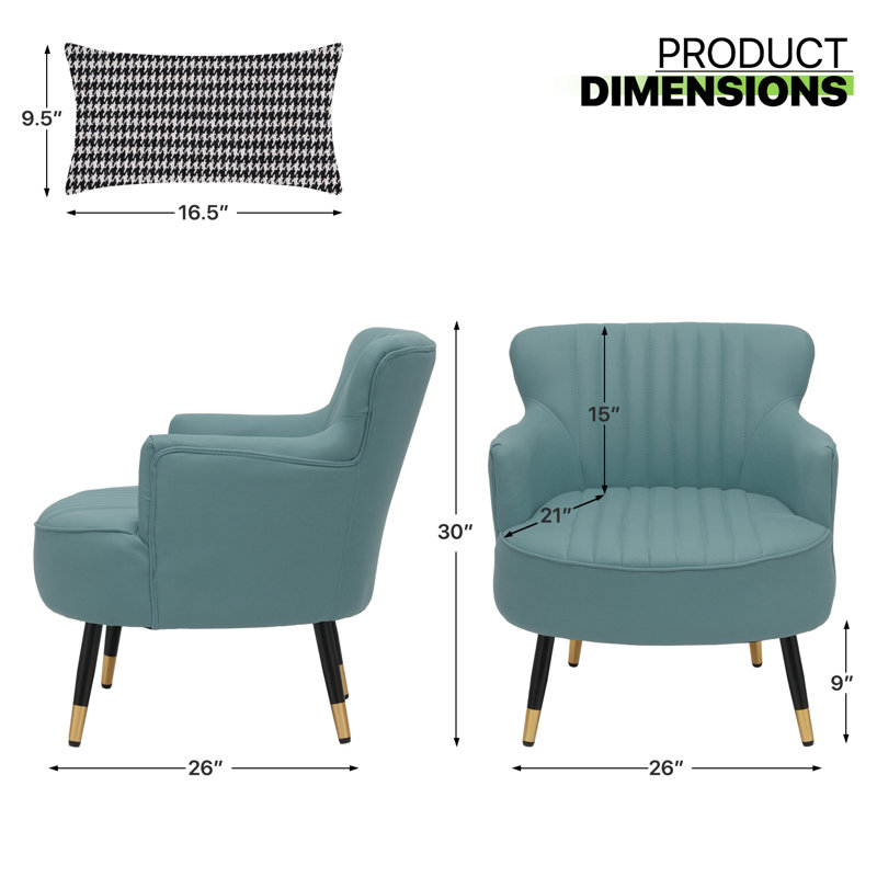 Bettyanne Modern Wingback Armchair Upholstered Accent Chair with Cushion, Cadet Blue Leathaire