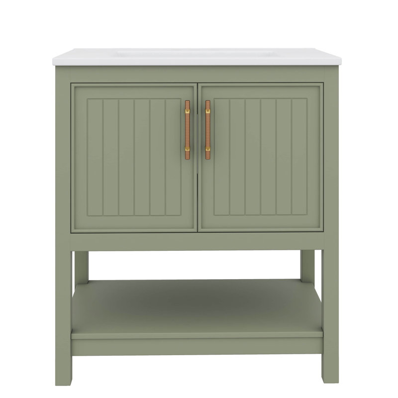Meuble-lavabo de 30 pouces avec lavabo en céramique et rangement polyvalent, Vert
