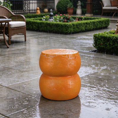 10.60" Sculptures Garden Statues, Orange Fruit Stool Garden Statue, Magnesium Oxide Stone Composite Outdoor Stool Decor for Yard Patio Garden, Ideal Gift for Garden & Backyard Decoration