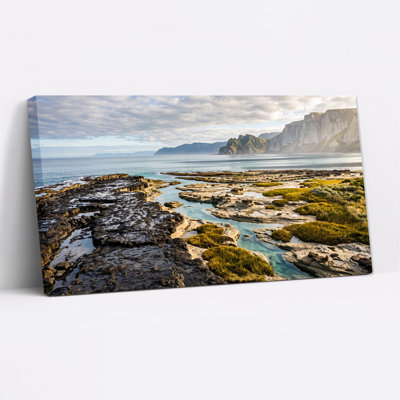 Art mural sur toile de falaises côtières robustes avec eau turquoise et herbe verte