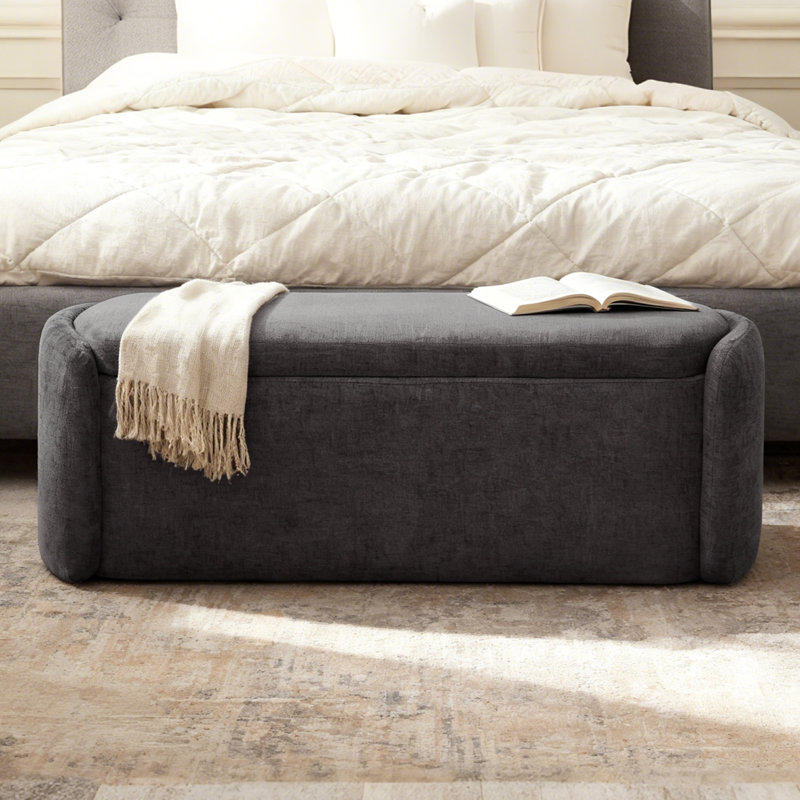Stana Fabric Upholstered Ottoman Bench With Large Storage Space, Dark Gray