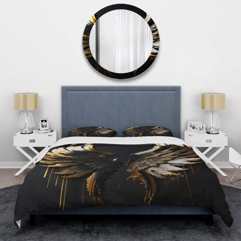 Ensemble de housse de couette Angel Wings II - Wings Angel - argent, noir et noir