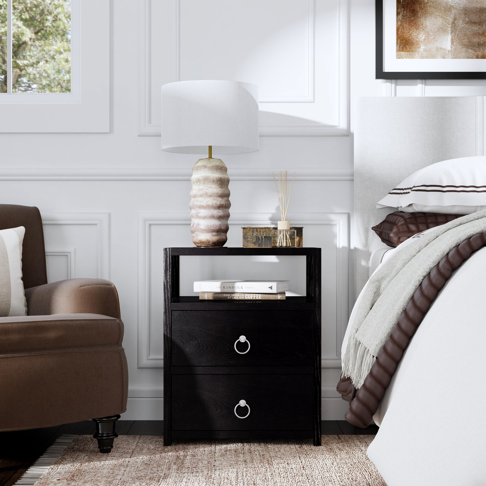 Elin 2 - Drawer Nightstand, Black