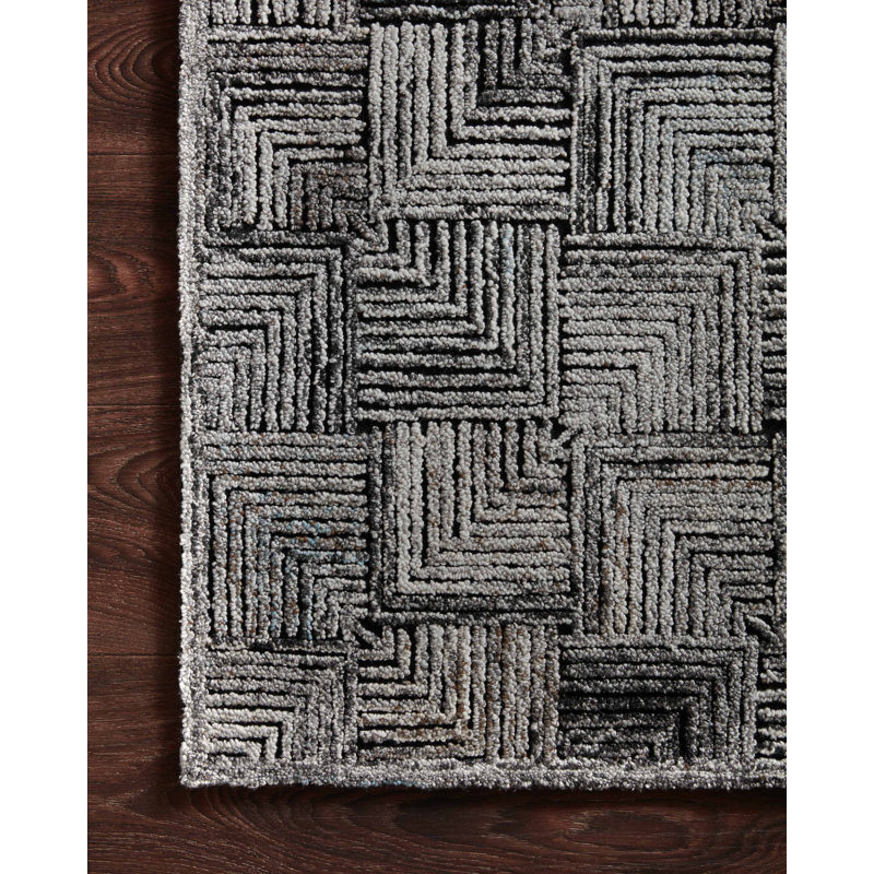 Tapis gris en polyester fait à la main Emilianna, Rectangle 7 pi 9 po x 9 pi 9 po