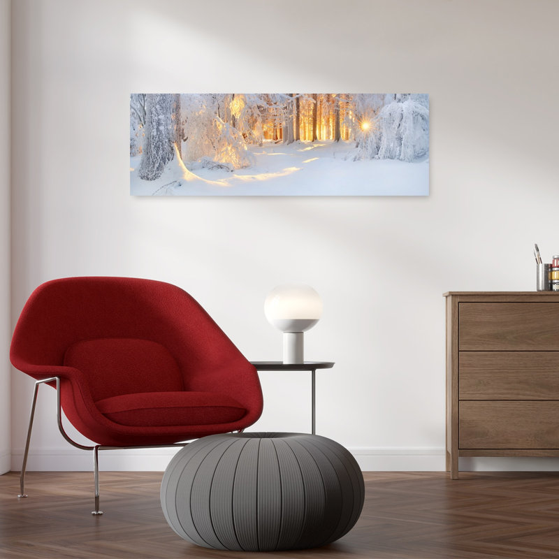 «Golden Winter Woods Peaceful Serene Tranquil Forest Landscape», art mural, H 12 po x l 36 po