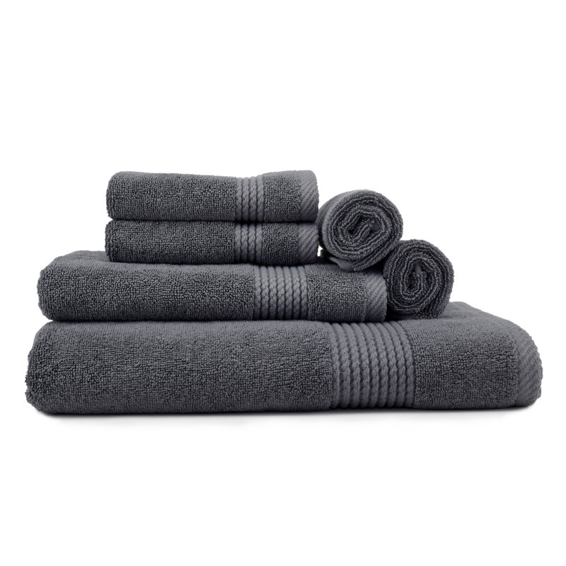 Adlena 6 Piece Turkish Cotton Towel Set, Dark Gray