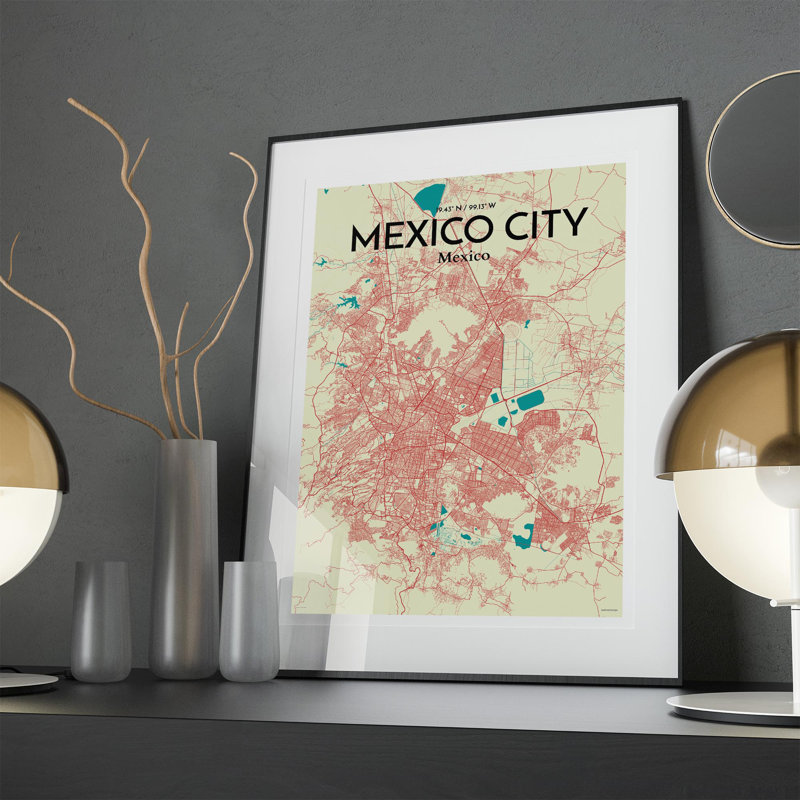 Mexico City Map in Tricolour 1 Piece Wall Art, 27.6cm H x 19.7cm W x 0.05cm D