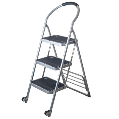 Stalwart Step Stool - Folding Ladder with Handrails, Attachable Tool Bag, Nonslip - 330lbs Capacity