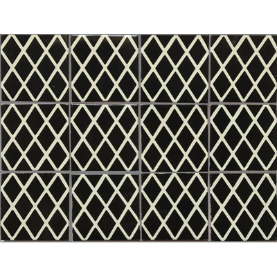 4.2" x 4.2" 9pcs TalaMex Black Diamonds Talavera Mexican Tile