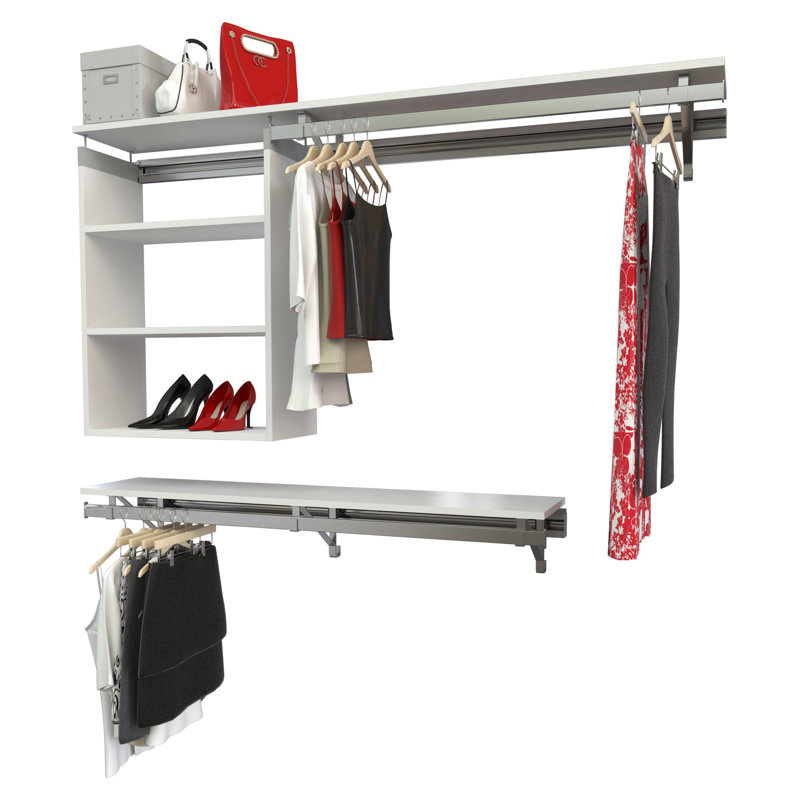 Tablette à double tablette à suspendre avec casier et suspension longue (bas de 16 po plus court que le haut), Blanc