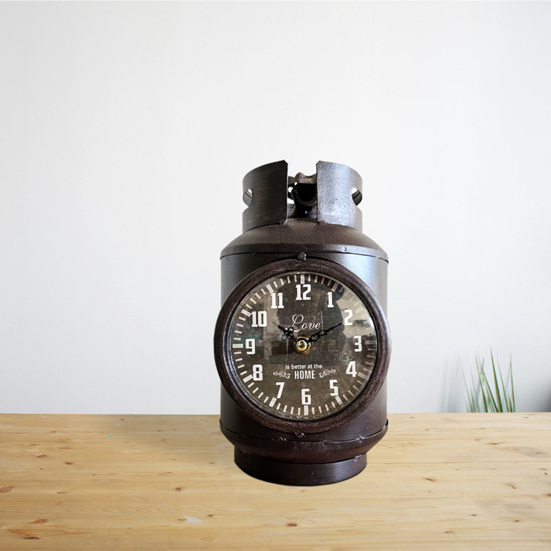 Analog Metal Battery Tabletop Clock Brown