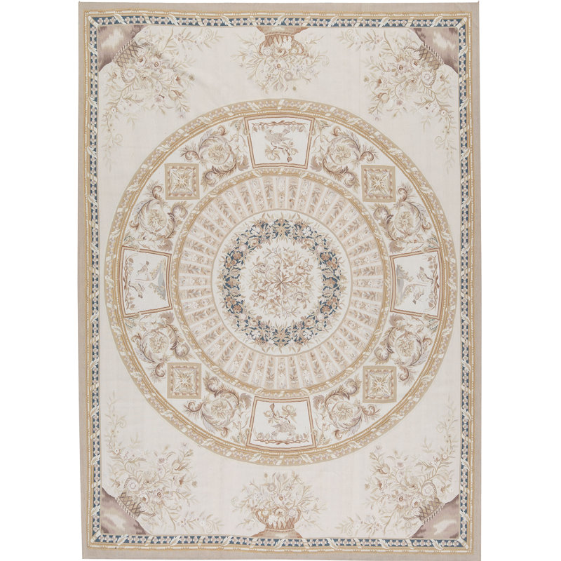 Tapis beige noué à la main de haute qualité