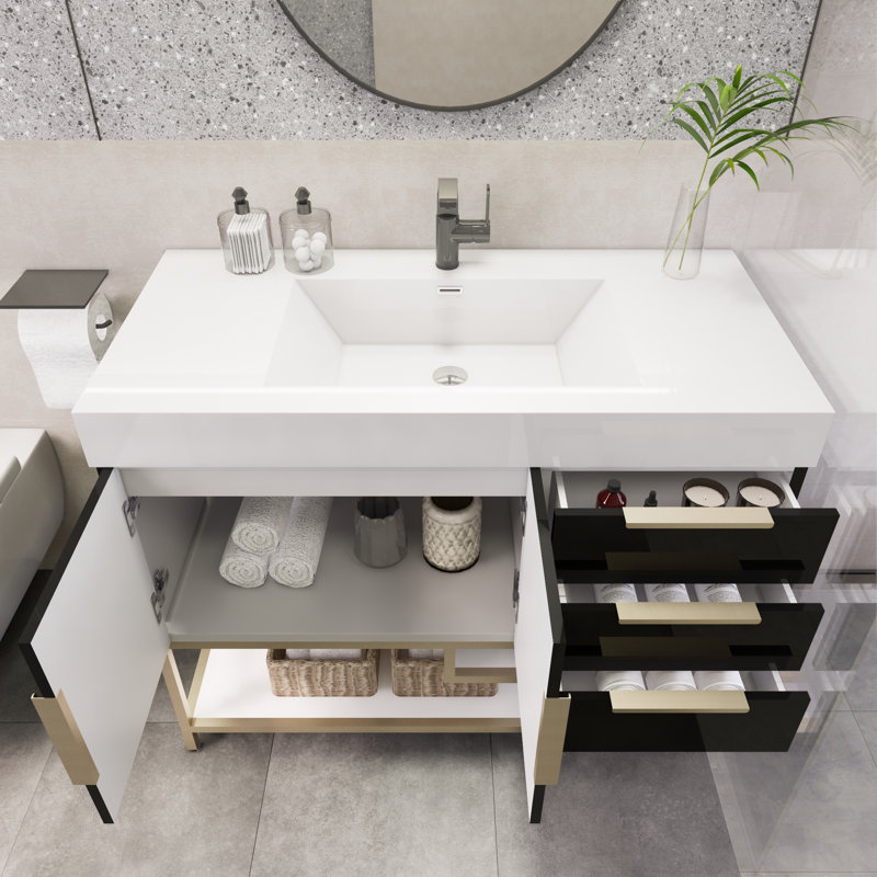 Meuble-lavabo simple 42 po Markwan, Noir très lustré