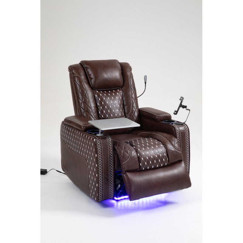 Fauteuil inclinable Power Zero Gravity avec fonctions multifonctionnelles - Accoudoirs de rangement et porte-gobelet - Table pour ordinateur portable et porte-téléphone - Lampe de lecture et DEL - Inclinaison en position infinie pour le salon et le bureau