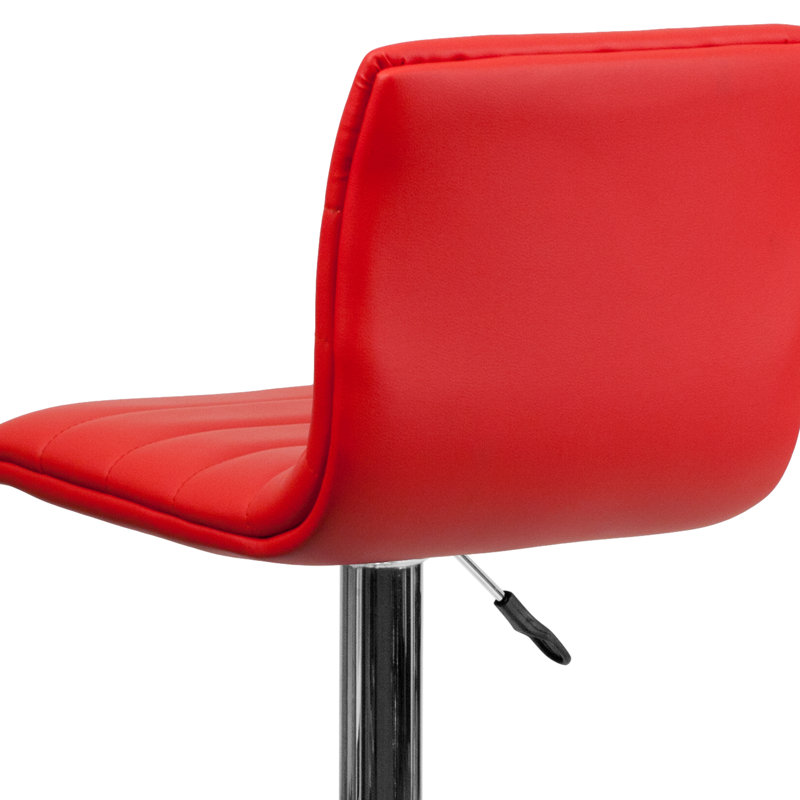 Clift Modern Upholstered Adjustable-Height Barstool with Footrest, Red, 2