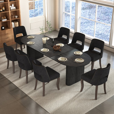 Ensemble de table de salle à manger extensible avec chaises 6/8 rembourrées, plateau en panneau de fibres à densité moyenne avec chaises en bois d'hévéa de style campagnard pour la cuisine, la salle à manger et le bureau