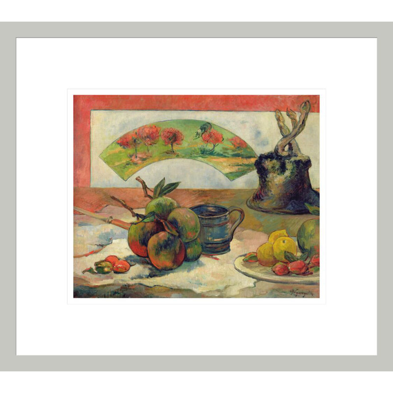 «Still Life with a Fan» par Paul Gauguin - Estampe numérique encadrée, H 13,75 po x l 15,45 po