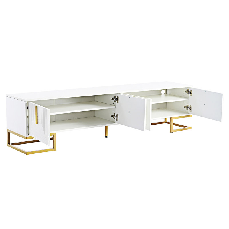 Meuble télé avec console et armoires réglables, Blanc / Doré