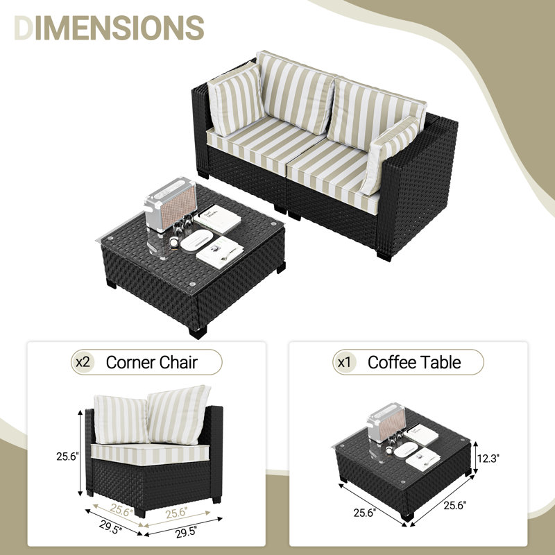  𝗣𝗿𝗲- 𝗮𝘀𝘀𝗲𝗺𝗯𝗹𝗲𝗱 𝗖𝗵𝗮𝗶𝗿𝘀, 2-Person Patio Furniture Set Rattan Modular Conversation Sets Outdoor Seating Sofa Group With Coffee Table
