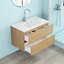Meuble-lavabo mural de 32 po avec tiroirs doubles, système de fermeture en douceur, lavabo en céramique, conception sans poignée, bois massif, facile à installer, le robinet n'est pas inclus-1536817834