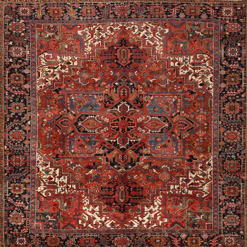 Tapis oriental rouge / ivoire / brun, Carré 7 pi