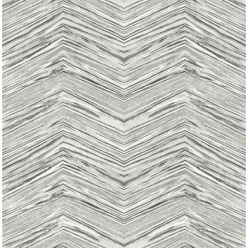 Rouleau de papier peint adhésif à chevrons en bois L 18 pi x l 20,5 po, Gris/noir