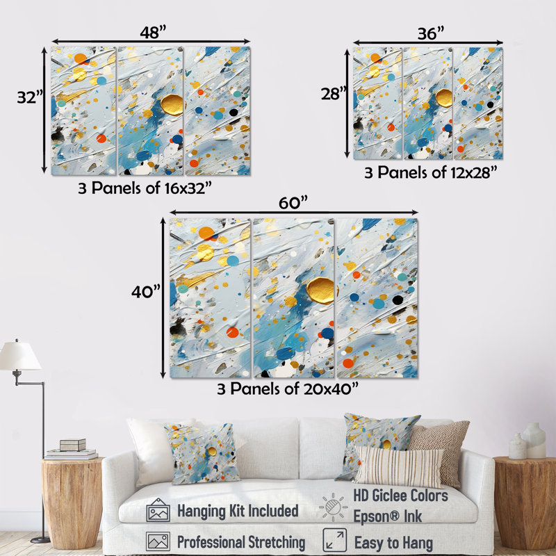 Ensemble de reproductions d'art abstrait bleu sarcelle, H 28 po x l 36 po x P 1 po, Toile tendue